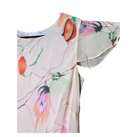 Vintage Y2K Mary McFadden Pink Peach Floral Flutter Cap Sleeve Maxi Dress Size 1 - Picture 4 of 11